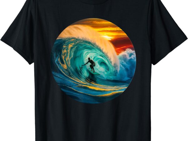 Surfer getting tubed and barreled at sunset. art print. t-shirt