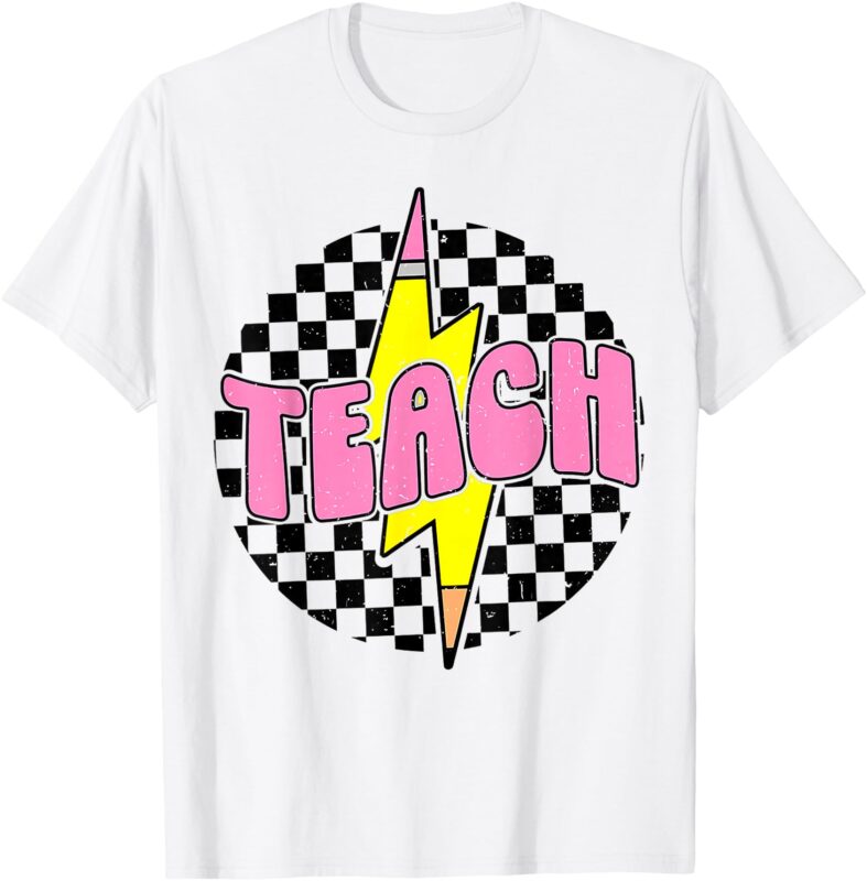 Teach Pencil Lightning Bolt Retro Back To School for Teacher T-Shirt