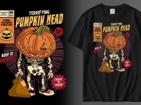 Terrifying pumpkin head t shirt designs for sale