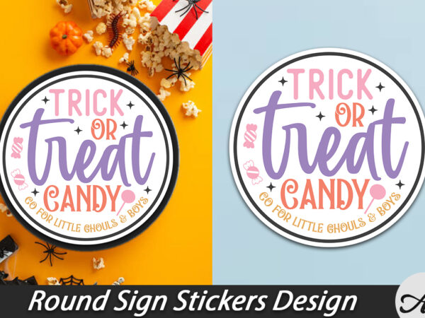 Trick or treat candy co for little ghouls & boys round sign t shirt designs for sale