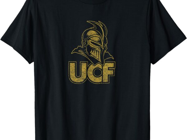 Ucf lettering hero armor distressed design in gold t-shirt