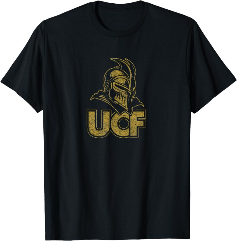 UCF Lettering Hero Armor Distressed Design in Gold T-Shirt