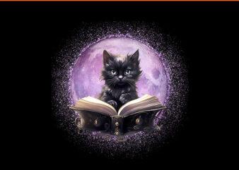 Witchy Bookish Moon Cats & Books PNG, Black Witch Cat Books PNG t shirt design for sale