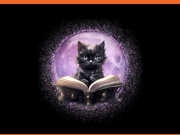 Witchy bookish moon cats & books png, black witch cat books png t shirt design for sale