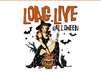 Long Live Western Cowgirl Halloween, Retro Halloween Witchy Black Cat PNG