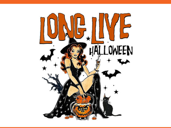 Long live western cowgirl halloween, retro halloween witchy black cat png t shirt vector graphic