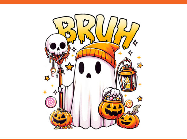 Bruh ghost halloween png, cute ghost trick or treat candy png t shirt template