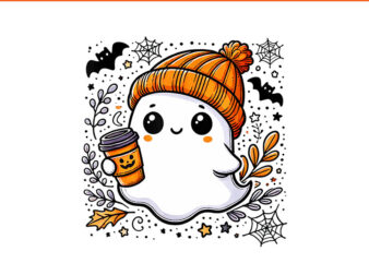 Cute Halloween Ghost Coffee PNG, Ghost Coffee PNG