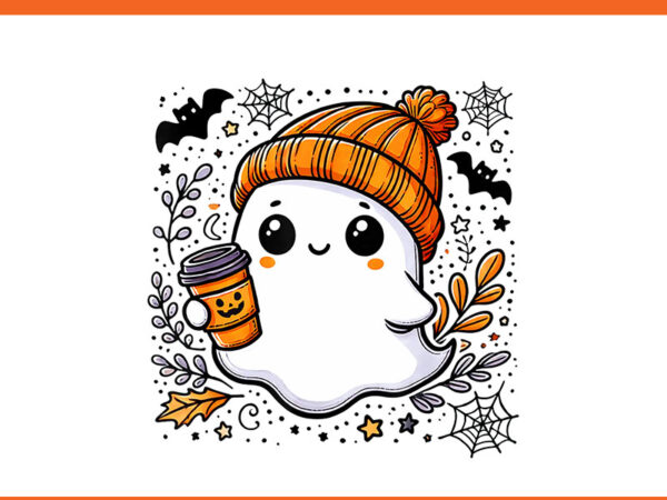 Cute halloween ghost coffee png, ghost coffee png t shirt vector file