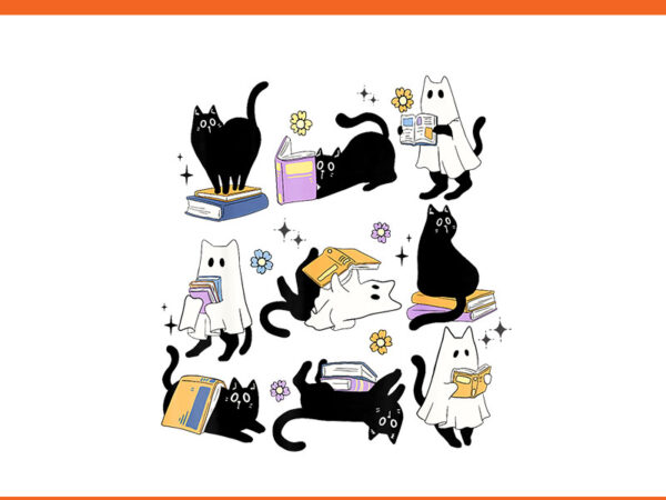 Cute ghost black cat reading books spooky halloween bookish png t shirt vector file