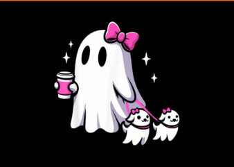 Halloween Cute Ghost Walking Dog Spooky Pink Coquette Ghost PNG