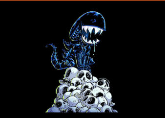 Aliens Xenomorph In Skull Mountain Big Chest Chibi Poster PNG