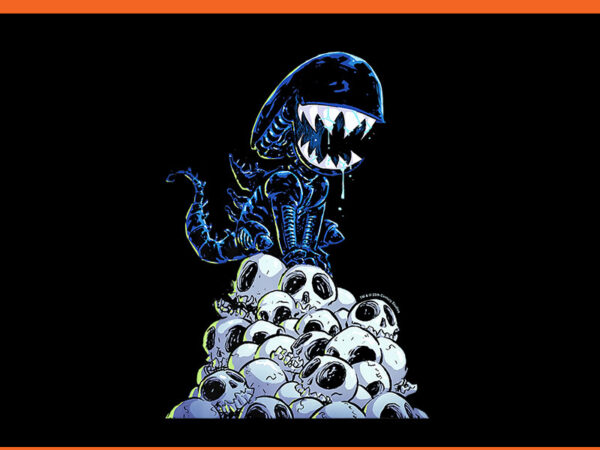 Aliens xenomorph in skull mountain big chest chibi poster png t shirt vector