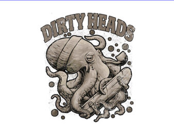 Vintage Dirty Octopus Heads PNG t shirt vector art