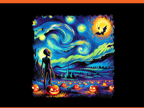 Van gogh starry night alien man halloween fall pumpkin bats png t shirt vector art