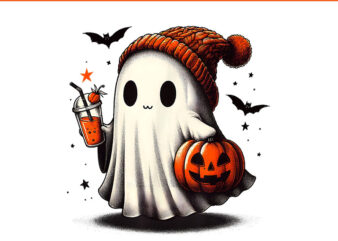 Ghost Drinking Coffee Halloween PNG, Ghost Ice Coffee Halloween PNG