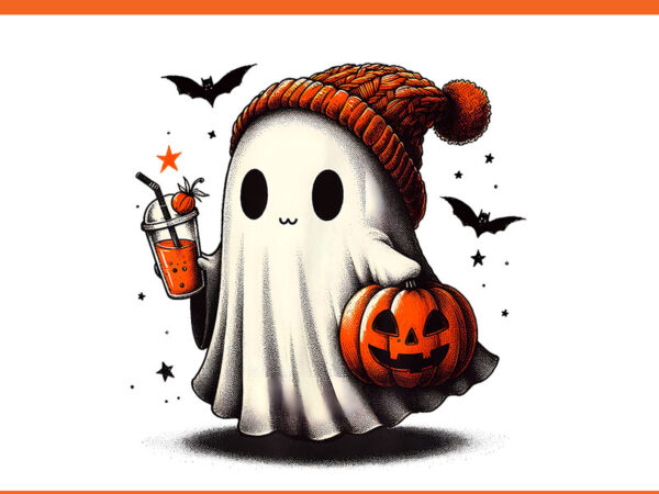 Ghost drinking coffee halloween png, ghost ice coffee halloween png t shirt design template