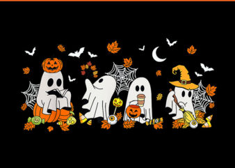 Ghost Drinking Coffee Halloween PNG, Fall Ghost Book Reading PNG