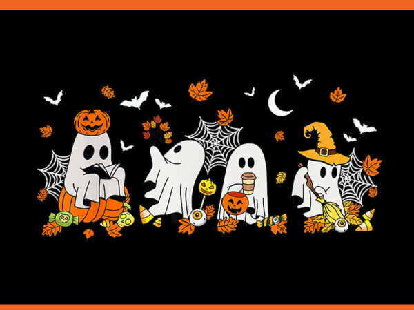 Ghost drinking coffee halloween png, fall ghost book reading png t shirt design template