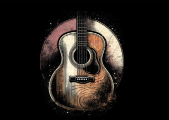 Acoustic Guitar Vintage PNG, Guitarist Cool Retro Music Graphic PNG