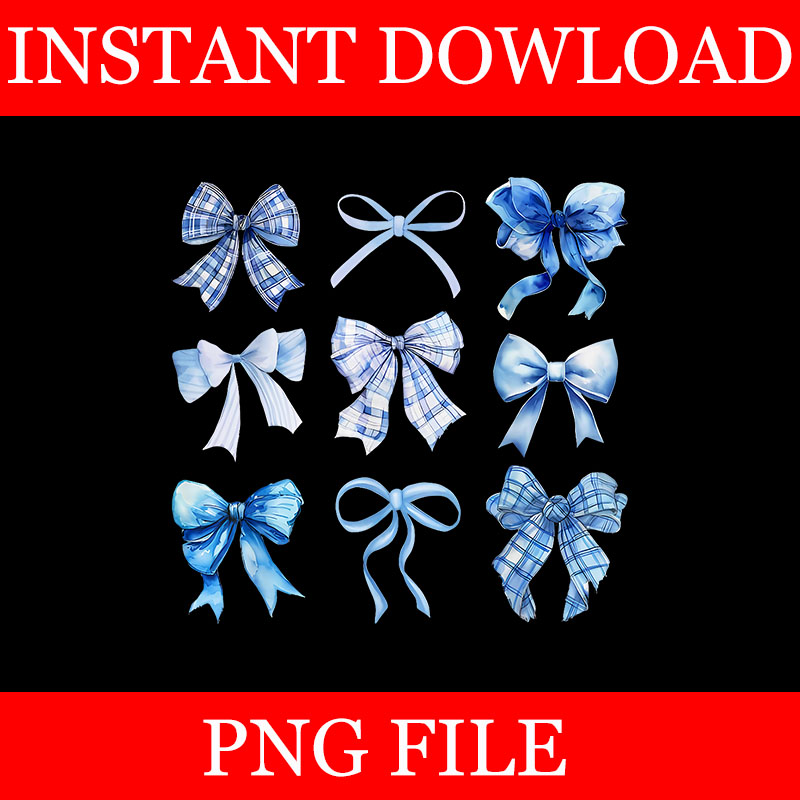 Blue Bow and Ribbon Cute Graphic PNG