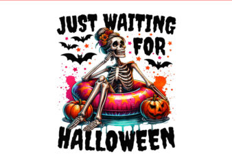 Just Waiting For Halloween Skeleton PNG vector clipart