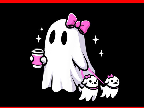 Cute ghost walking dog spooky pink coquette png, ghost halloween png t shirt vector file