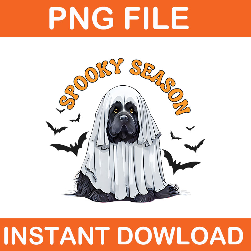 Cute Spooky Season Black Newfoundland Dog Ghost PNG