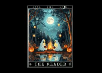 The Reader Bookish Spooky PNG, Ghost Reading Book Tarot Card PNG t shirt designs for sale