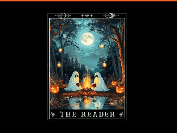 The reader bookish spooky png, ghost reading book tarot card png t shirt designs for sale