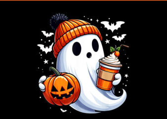 Ghost Drinking Pumpkin Spice Halloween PNG t shirt design template