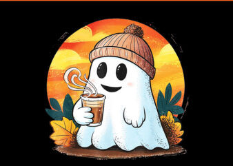 Boo Ghost Drinking Coffee Halloween PNG