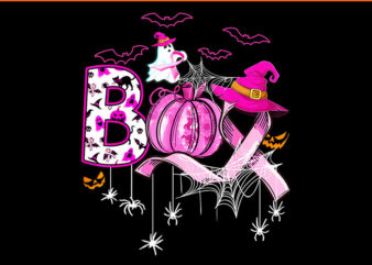 Boo Halloween Pumpkin Pink Ribbon Witch Breast Cancer PNG