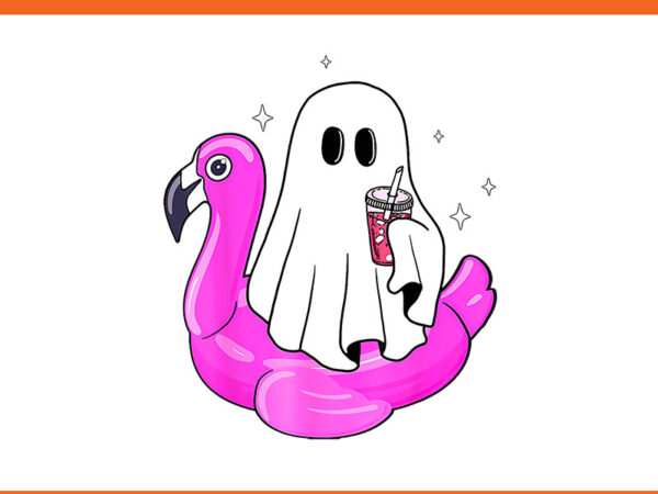 Ghost flamingo float pool spooky summer png, ghost summerween png t shirt design template