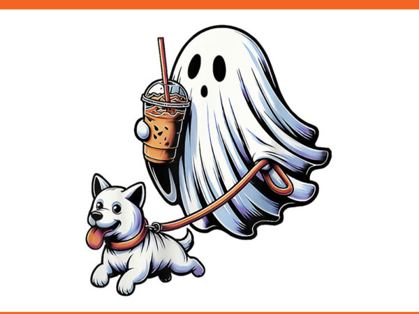 Ghost walking dog png, ghost dog halloween night png t shirt design template