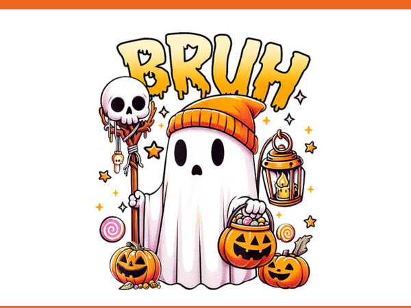 Bruh ghost halloween png, cute ghost trick or treat candy kids png t shirt template