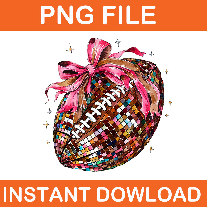 Coquette Bow Disco Football Game Day Touchdown Season PNG, Game Day Touchdown Coquette Bow PNG