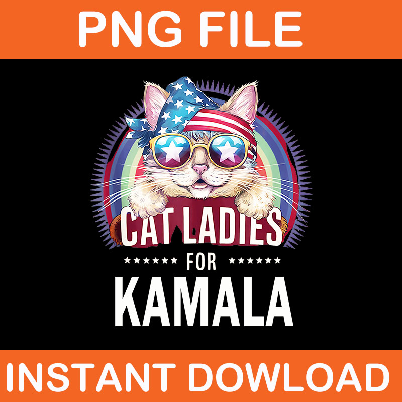 Cat with American Flag Bandana Cat Ladies for Kamala PNG