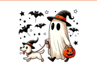 Ghost Walking Dog Spooky Season Halloween PNG