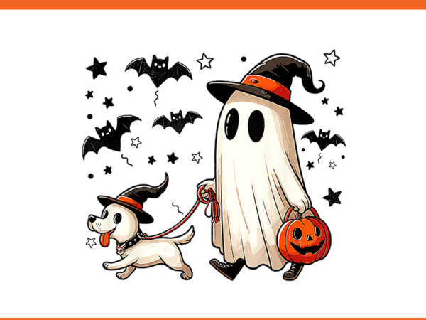 Ghost walking dog spooky season halloween png t shirt design template