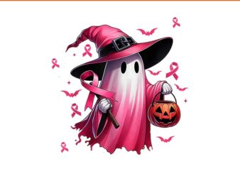 In October We Wear Pink Ghost Witch Breast Cancer Awareness PNG