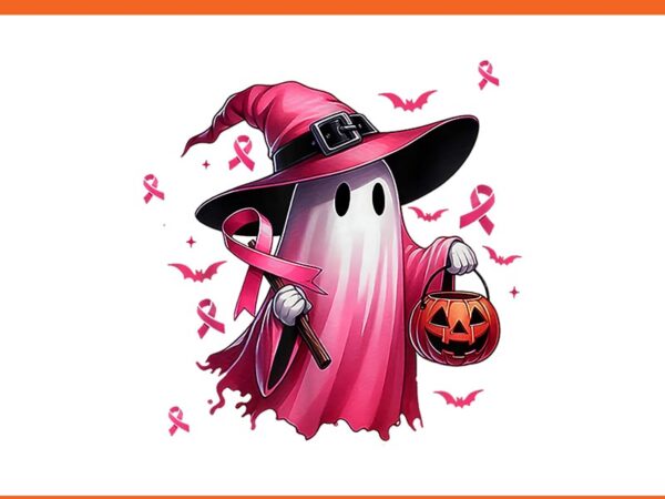 In october we wear pink ghost witch breast cancer awareness png t shirt design for sale