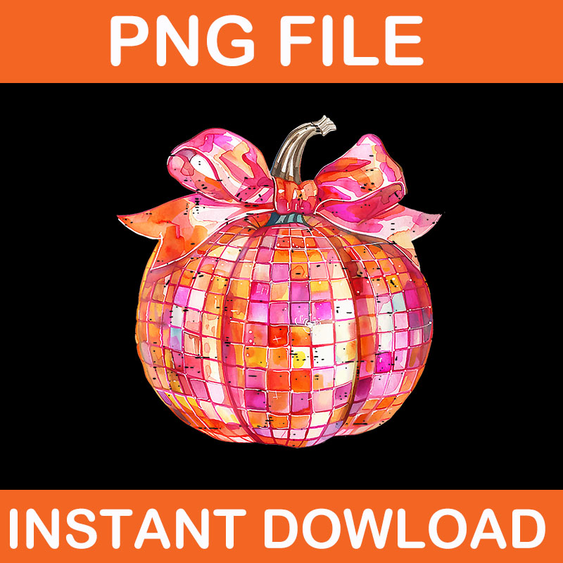 Coquette Pumpkin Patch Disco PNG, Ball Pumpkin Bow Aesthetic Girl PNG