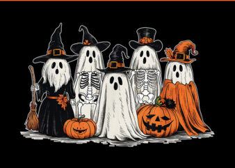 Ghost And Friends In Costumes Fall Season Halloween PNG