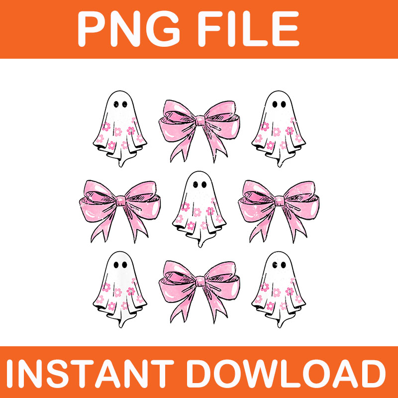 Coquette Bow Halloween Floral Ghost Boo PNG