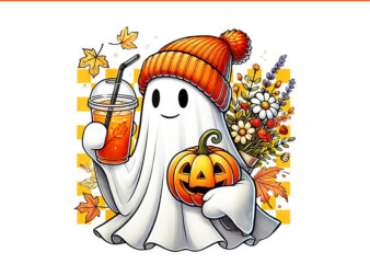 Ghost Drinking Coffee Halloween PNG, Ghost Ice Coffee Halloween PNG