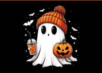 Ghost Drinking Coffee Halloween PNG, Ghost Ice Coffee Halloween PNG