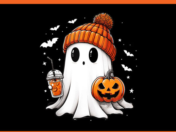 Ghost drinking coffee halloween png, ghost ice coffee halloween png t shirt design template