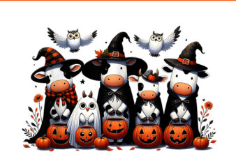 Ghost Owls Cows Halloween Animals PNG, Cow Lover Spooky Season PNG