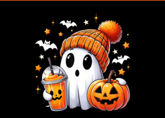 Ghost Drinking Coffee Halloween PNG, Ghost Ice Coffee Halloween PNG t shirt design template